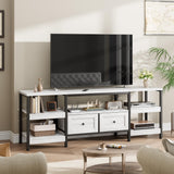 Garvee Soporte Industrial para TV 2 m con 2 Cajones y Estante Ajustable, MDF y Metal, Consola Media Blanca para Sala y Oficina, Estilo Rústico - Blanco