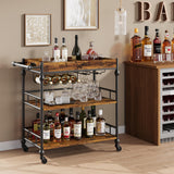 Garvee Carrito de Bar Industrial 3 Niveles con Ruedas y Bandeja Extraíble, Acero y Madera, para Cocina y Comedor Vintage - Vintage