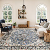 Garvee Tapis De Salon Velours Perle Doux Antidérapant TPR 275x365 cm Style Oriental Vintage Beige - Gris