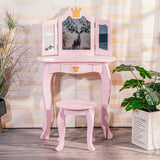 Garvee Schminktisch Para Niñas Con Espejo Tri-Fold Y Hocker, 2 En 1, Madera, Diseño Princesa, Juego De Maquillaje Infantil, Ideal Para Juegos De Rol
