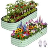 Garvee Set de 2 Jardineras Elevadas Rectangulares de Acero con Esquinas Redondeadas para Huertos 120x60x30cm Verde Claro - Verde