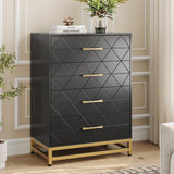 Garvee Cómoda Moderna 4 Cajones Almacenaje Amplio Negro MDF Patas Metálicas para Dormitorio Oficina Cocina - 4 Cajones Negro