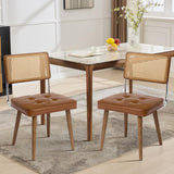 Garvee Sillas De Comedor Rattan Natural Mid-Century Con Tapizado PU Marrón Para Cocina Y Comedor, Estructura De Madera, Patas Antideslizantes - Marrón