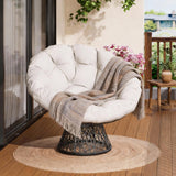 Garvee Papasansessel Silla Papasan Rattan Con Cojín Cómodo, Giro 360°, Estructura Acero, Versátil Para Salón y Lectura, Redondo,Beige - Beige（Pro）