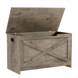 Garvee Banco De Almacenamiento De Madera 30in Gran Capacidad Bisagra De Seguridad Multiusos Para Entrada Y Sala Color Natural - Gris Beige