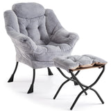 Garvee Sillón Lazy Con Ottoman, Silla Lounge Grande, Respaldo Ergonómico, Reposapiés Plegable, Gris, Para Sala Y Dormitorio - Gris Plush