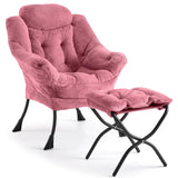 Garvee Sillón Lazy Con Ottoman Rosa Plush, Silla Lounge Moderna, Reposapiés Plegable Para Sala Y Oficina, Diseño Ergonómico, Tela Suave, Estructura Estable - Rosa