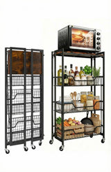 Garvee Estantería Plegable de Madera con Ruedas Bloqueables para Almacenaje Rápido en Cocina o Garaje 45kg Natural