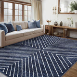 Garvee Alfombra Moderna Geométrica de 200x290 cm Lavable de Poliéster Suave con Diseño de Líneas Simétricas para Salón y Dormitorio Azul - Azul