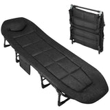 Garvee Cama Plegable Portátil 201 cm con Cojín y Almohada, Estructura de Acero, Camping y Playa, Ligera, Soporta 227 kg, Negra - Negro