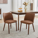 Garvee Juego de 2 Sillas de Comedor Tapizadas en Cuero con Respaldo de Ala y Patas de Madera para Cocina y Sala, 42×47×78 cm, Elegantes y Estables - Marrón-PU