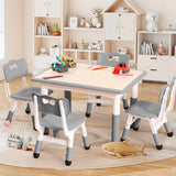 Garvee Set Infantil de Mesa y 4 Sillas con Altura Ajustable y Escritorio Borrable, Diseño Ergonómico y Antideslizante, 80 x 60 cm, Gris - Gris