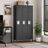 Garvee Taquilla Metálica de 3 Puertas, Armario de Vestuario de Acero Laminado en Frío, Casillero de Almacenamiento para Empleados, Gimnasio y Escuela, 183x90x40 cm, Color Negro