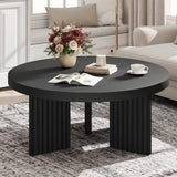 Garvee Mesa de Café Redonda 85 cm con Patas Acanaladas, Madera Particulada, Estilo Vintage para Sala y Dormitorio, Fácil Montaje, Color Natural - Negro