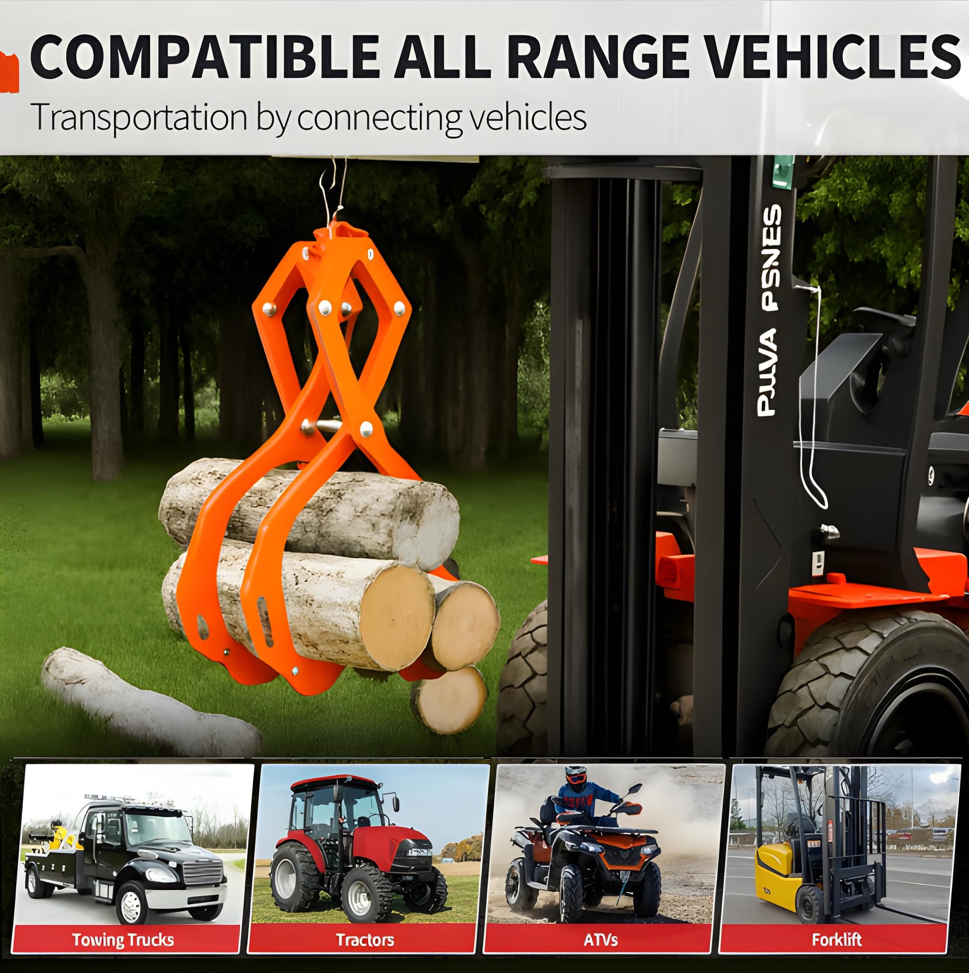 Garvee Pinzas para Troncos 91 cm 4 Garras Acero Resistente Naranja para Trabajo Forestal Compatible con Tractores y ATV