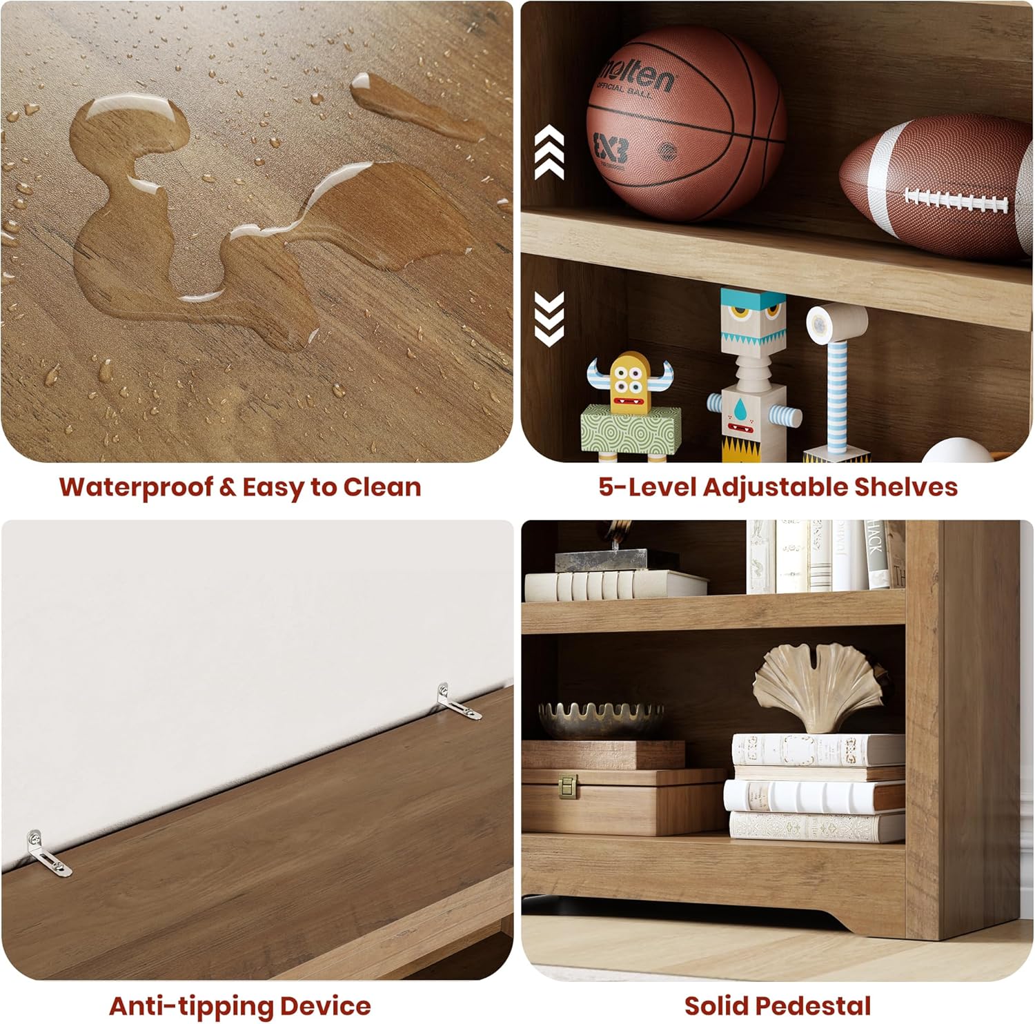 Garvee Mueble Organizador de 6 Niveles de Estilo Rústico con Protección de Seguridad para Usuarios en Estudio o Dormitorio 60cm Marrón