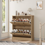 Garvee Zapatero Con 2 Cajones Abatibles Almacenamiento Ajustable Madera MDF Natural Antivuelco Para Entrada Y Pasillo - Roble Natural