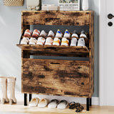 Garvee Zapatero Estrecho de Entrada con 2 Puertas Abatibles y 1 Cajón, Mueble Organizador de Zapatos de Madera MDF, Madera Rústica - Marrón