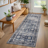 Garvee Alfombra Corredera Vintage de Pelo Plano, Poliéster, Suave, Antideslizante, Fácil de Cuidar y Plegable, 60x230cm, para Pasillo, Cocina y Dormitorio - Azul