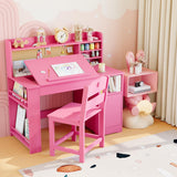 Garvee Conjunto Moderno de Escritorio y Silla de Madera con Escritorio Inclinable y Gabinete de Almacenaje para Estudio y Juegos, Diseño Ergonómico, Material Duradero, Color Natural - Rosa
