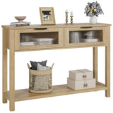 Garvee Mesa entrada MDF tabla densidad 2 cajones vidrio arco country estilo 110x30x80cm interior sala recibidor color madera natural - Color Nogal