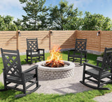 Garvee Juego De 4 Sillas Mecedoras Adirondack De Exterior HDPE Resistente Para Patio Y Jardín Textura Madera