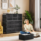 Garvee Cómoda De 12 Cajones De Tela Con Ganchos Y Bolsillos Para Dormitorio, Estructura De Acero, Tapa De Madera, Pies Ajustables, Diseño Neutro - Negro