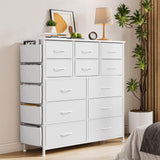 Garvee Cómoda Blanca 12 Cajones con Bolsillos Laterales para Dormitorio, Sala y Closet, Tela No Tejida, Estable y Fácil de Limpiar - Blanco