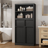 Garvee Gabinete Alto para Baño con Puertas y Cajones, Organizador Multiusos 130 cm Alto, MDF Resistente, Negro, Ideal para Baño y Sala - Negro