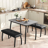 Garvee Juego De Comedor Retro 3 Piezas Para 4 Personas Mesa Chaflán Bancos Tapizados Estructura Metálica Gris Ahorra Espacio - Gris y Negro