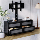 Garvee Mueble TV Estilo Granero, para TVs hasta 178cm, Montura Ajustable, 4 Cajones de Ratán, para Sala y Dormitorio - Negro
