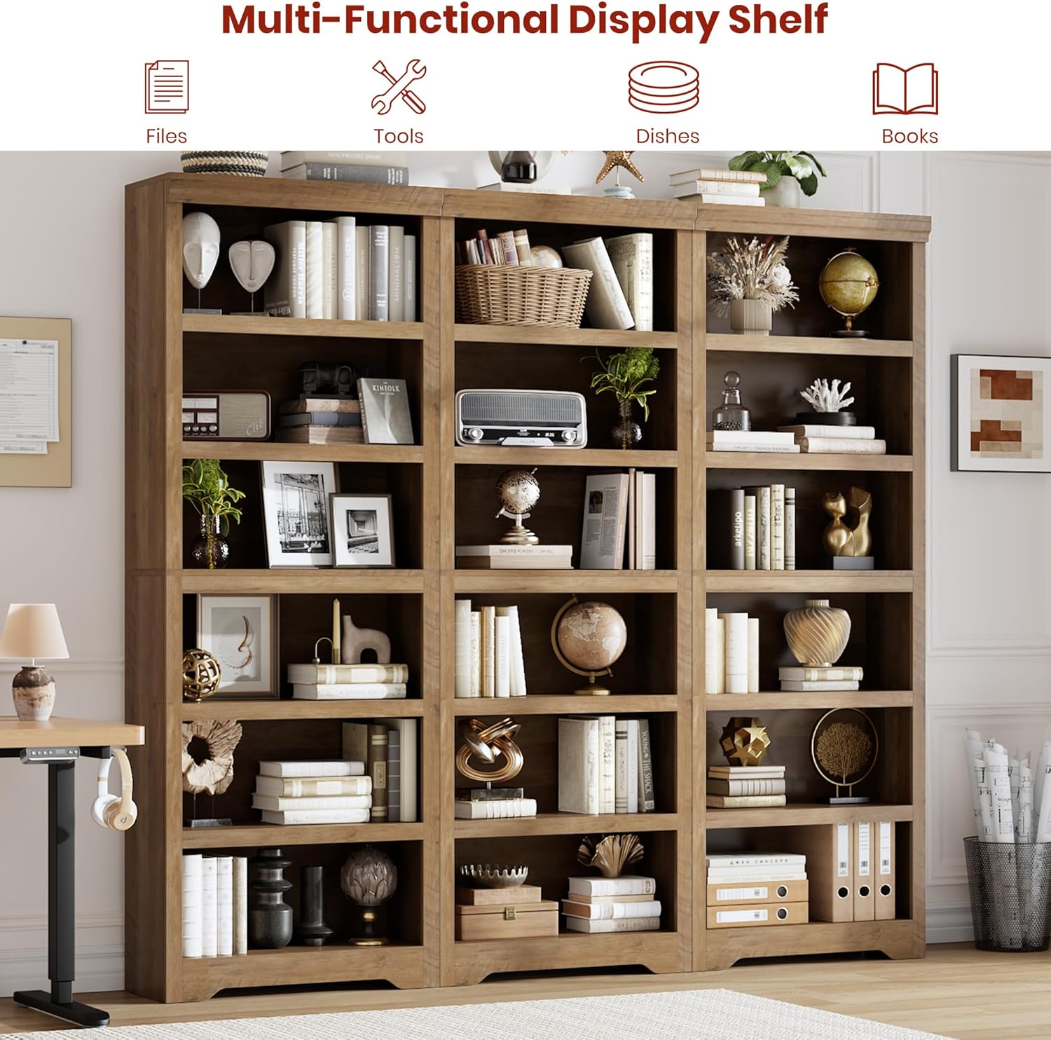 Garvee Mueble Organizador de 6 Niveles de Estilo Rústico con Protección de Seguridad para Usuarios en Estudio o Dormitorio 60cm Marrón