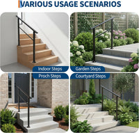 Garvee Barandilla para Escalera de 3 Peldaños Ergonómica y Estable con Accesorios de Montaje y Guantes para Exterior e Interior Negro