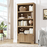 Garvee Estantería De 5 Niveles Con 2 Puertas Y Estantes Ajustables Para Sala Y Oficina, 69'' Alta, MDF Resistente, Diseño Antideslizante, Color Neutro - Marrón