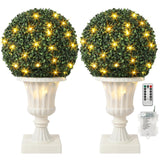 Garvee Bolas Artificiales De Boj 40cm Luces 8 Modos Ajustables Base Blanca UV-Resistente Jardín Balcón Verde Natural - Blanco