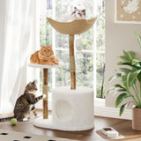 Garvee Torre Moderna Para Gatos Grandes De Madera De Pera Con Plataformas Redondas Y Poste Rascador, Blanco, Ideal Para Salones