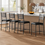 Garvee Taburetes De Bar De Madera Para Cocina, Asiento Acolchado Grueso, Respaldo Ergonómico, Cuero Sintético, Reposapiés, Altura De Mostrador, Gris, Ideal Para Apartamentos