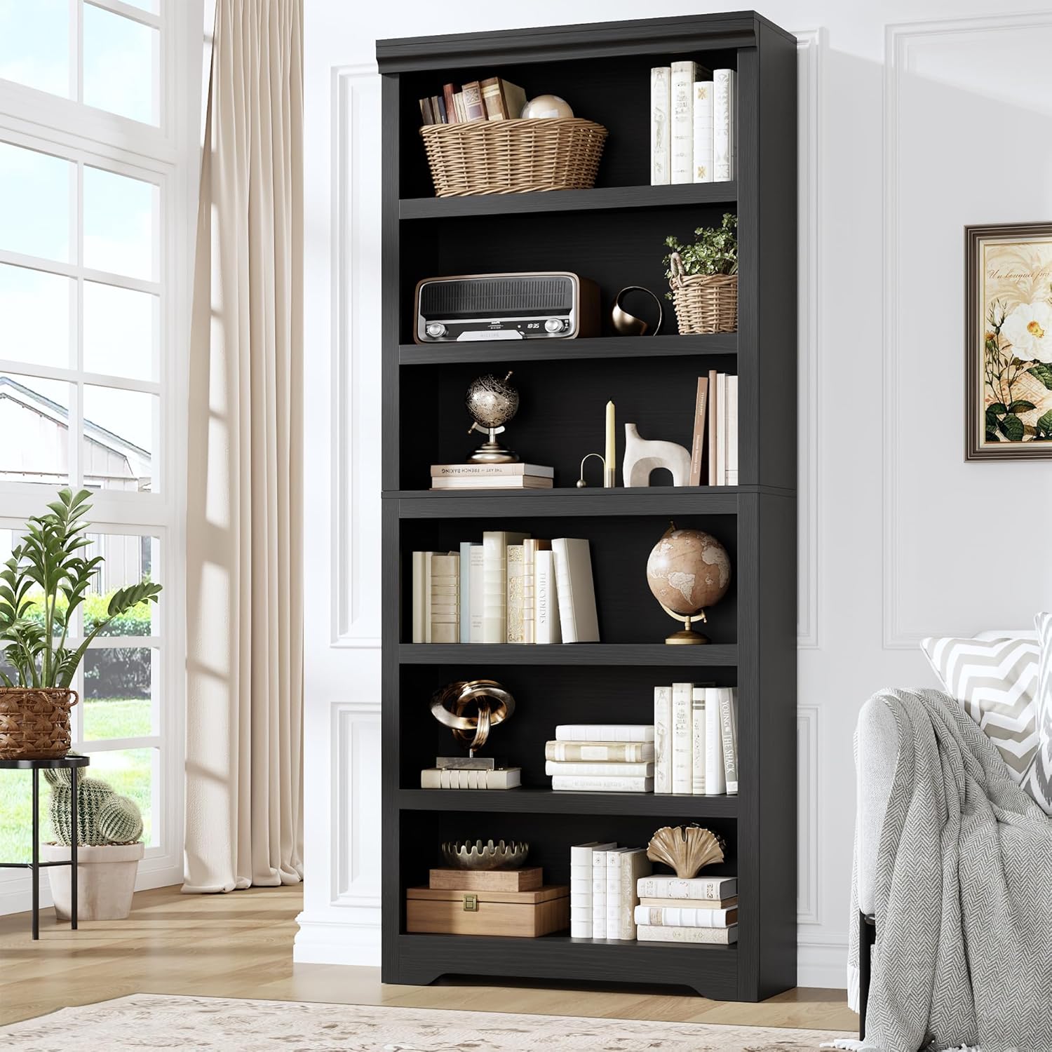 Garvee Estantería Estrecha de 6 Estantes con Diseño Vertical y Sistema Antivuelco para Espacios Reducidos en Oficina o Pasillo 60cm Negro Texturizado