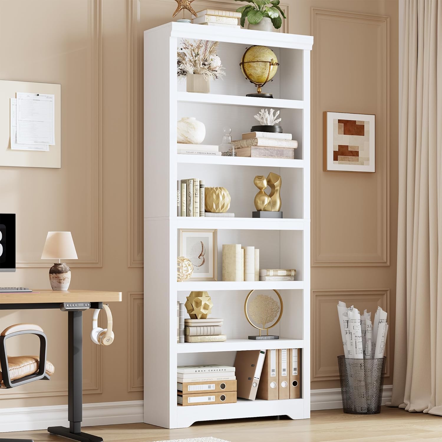 Garvee Estantería de 6 niveles ajustable 191cm de alto, 80cm de ancho, MDF resistente, diseño antideslizante, estilo granja, para sala y oficina