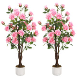 Garvee Árbol De Rosas Artificiales Con Protección UV, 2 Piezas, Realista, Estable, Premium Poliéster, Hogar Y Oficina, Varias Medidas, Color Rosa/Blanco