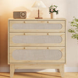 Garvee Cómoda De Madera Con 3 Cajones Rattan Moderno Para Dormitorio Y Sala Compacta Natural - Roble