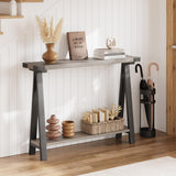 Garvee Mesa Consola para Entrada 2 Niveles Almacenaje Diseño R-patas Madera Rústica Compacta para Pasillos Estrechos Salas - Gris