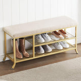 Garvee Banco para Zapatos de 3 Niveles con Asiento Suave y Marco Metálico Dorado, Espacioso y Ajuste Universal, para Pasillos y Salas, Dorado