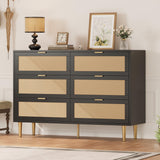 Garvee Cómoda De Ratán Con 6 Cajones, Diseño Moderno, Madera Resistente, Dorado, Para Dormitorio Y Sala - Negro