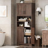 Garvee Gabinete De Baño Rústico Con Puertas De Vidrio, Estantes Ajustables, MDF Duradero Para Cocina Y Sala, Diseño Versátil, Fácil Montaje, Color Natural - Marrón Rojizo