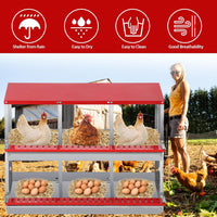Garvee Caja de Nido para Gallinas 2 Capas 6 Compartimentos con Patas, Acero Galvanizado, Con 6 Huevos Falsos, Impermeable Antióxido, Montable en Pared, Rojo
