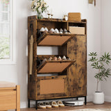 Garvee Mueble Zapatero Versión Mejorada de Madera MDF con 3 Cajones Abatibles de Ratán PE, Gabinete con Mayor Espacio Interior y Herrajes Optimizados para 20-28 Pares,Vintage - Vintage-Pro