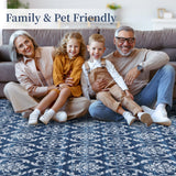 Garvee Alfombra Corredera Vintage Azul, Diseño Geométrico, Pelo Corto, Lavable y Antideslizante, 200x290cm, para Sala y Dormitorio - Azul