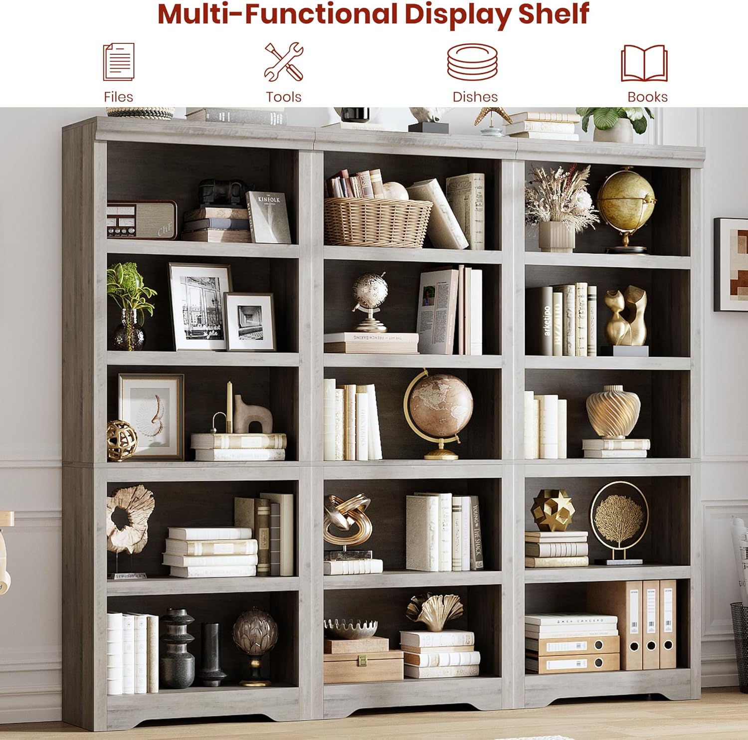 Garvee Estantería de Granja Alta 191cm con 2-6 Niveles Ajustables, MDF Resistente, Diseño Elegante, Antivuelco, para Sala y Oficina, Negro