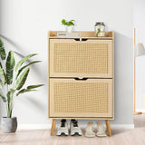 Garvee Zapatero Con Almacenamiento Oculto, 2 Cajones Abatibles De Ratán, Para Entrada Y Pasillo, 38.66x23.62x9.25 In, Natural - Roble